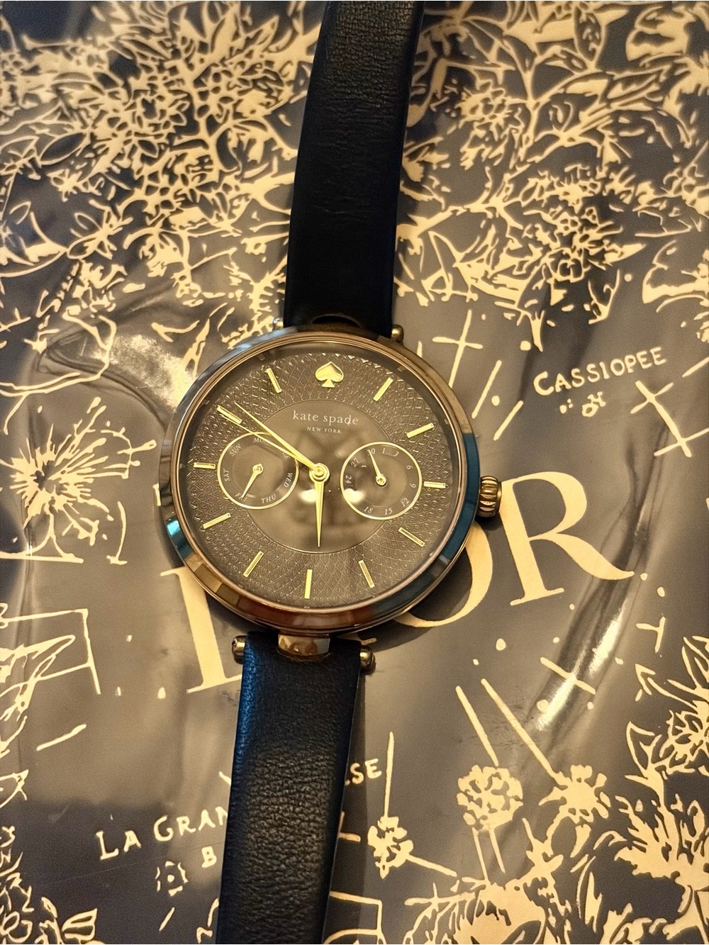 kate spade Black Leather Strap Gold-Tone Case Watch - Picture 2 of 5